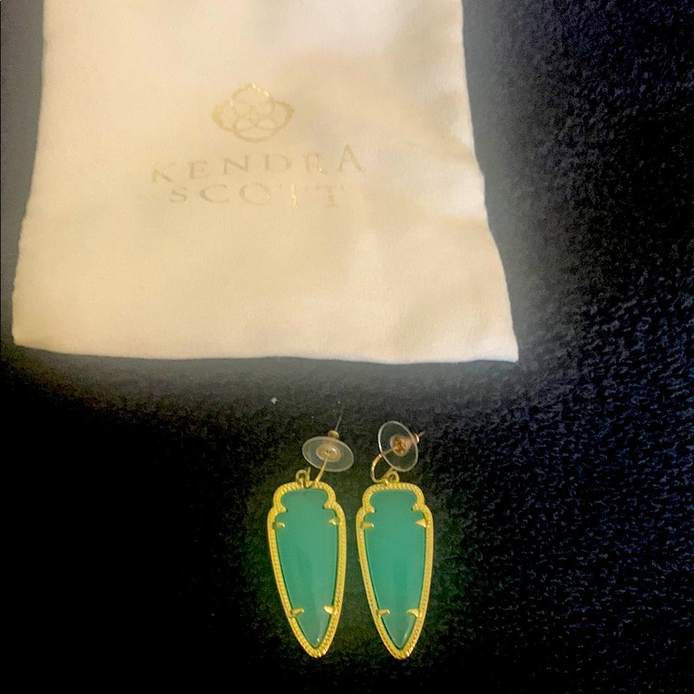 Kendra Scott Green and Gold Drop Earrings
